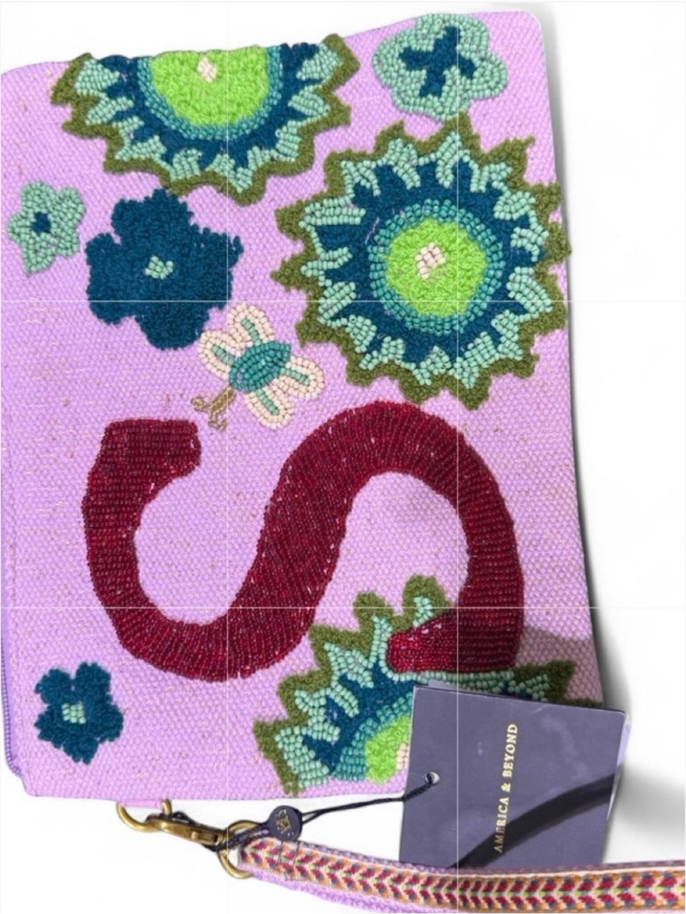 America & Beyond Hand-Beaded Initial 'S' Zip Wristlet
